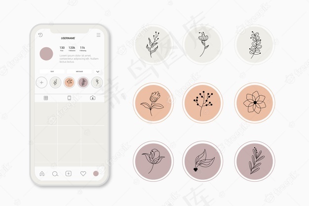Instagram手绘花卉故事亮点eps,ai矢量模版下载