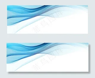 白色背景上现代飘逸的蓝色波浪横幅banner