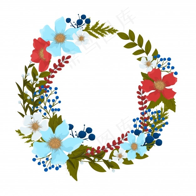 背景花-红色、浅蓝色、白色花环