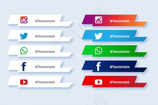 流行社交媒体下三分之一图标创意集