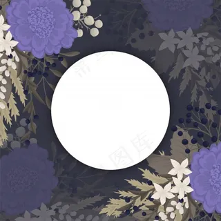 深色花朵背景-蓝色花朵圆形边框