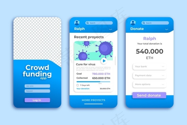 众筹捐赠智能手机应用程序模板eps,ai矢量模版下载
