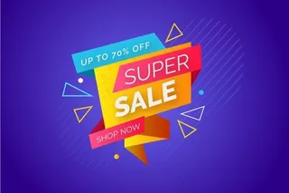 色彩斑斓的彩带和超级销售横幅banner