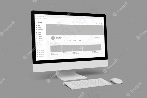 真实的电脑模型样机显示youtube频道psd模版下载