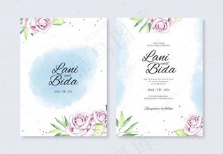 婚礼请柬模板与水彩花和飞溅