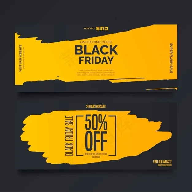 黑色和黄色的黑色星期五横幅bannereps,ai矢量模版下载