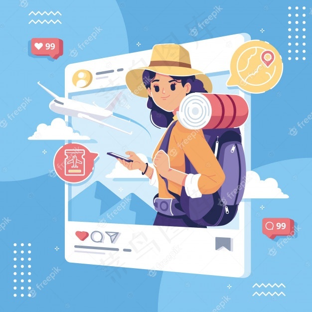 快乐旅游日社交媒体概念说明eps,ai矢量模版下载