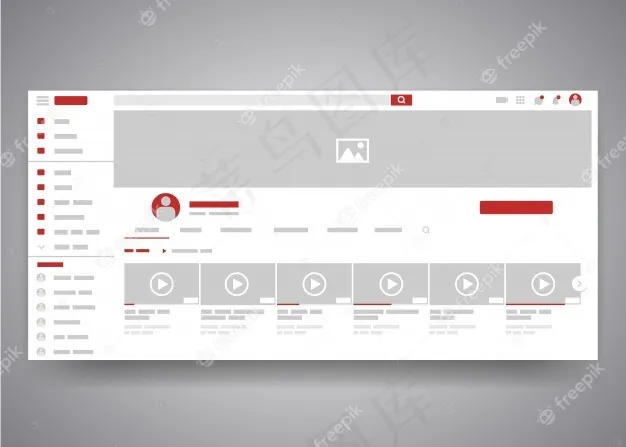 Web浏览器youtube视频频道用户界面页面，带有搜索字段和视频列表。
