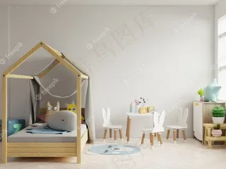 儿童房的模拟墙，背景为白色。