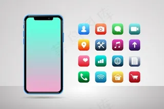 带有一些应用程序的逼真显示智能手机