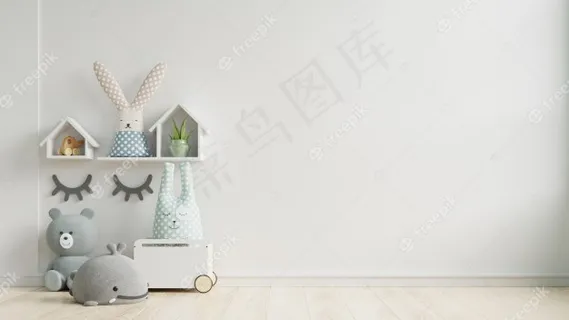 儿童房实物模型样机墙白色背景。