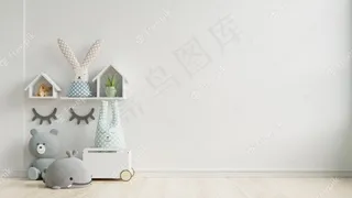 儿童房实物模型样机墙白色背景。