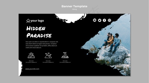 带有徒步旅行设计的横幅banner模板