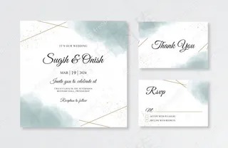 婚礼请柬模板与金色几何和水彩画飞溅