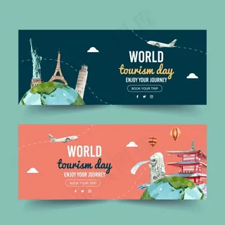 埃菲尔铁塔自由女神像旅游日横幅banner设计