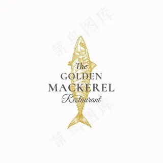 金色鲭鱼餐厅抽象标志、符号或标志模板。