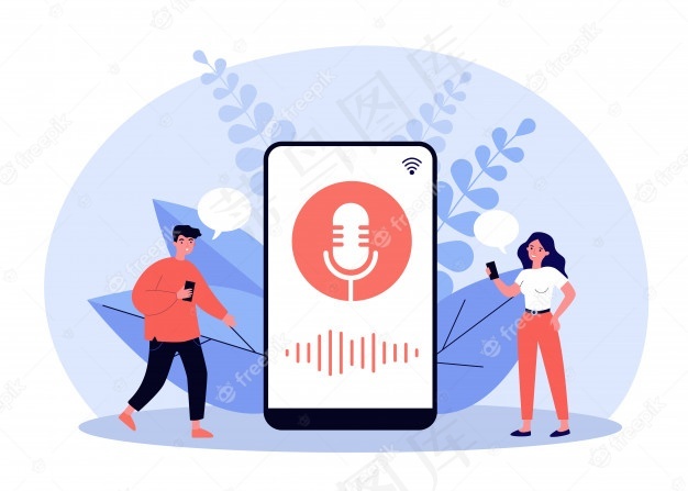 快乐的小人物使用语音助手eps,ai矢量模版下载