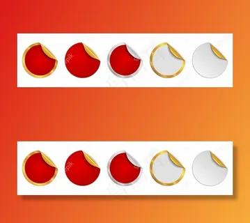 一套剪下的贴纸。红色圆形贴纸模型样机。