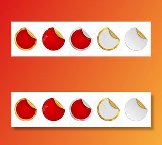 一套剪下的贴纸。红色圆形贴纸模型样机。