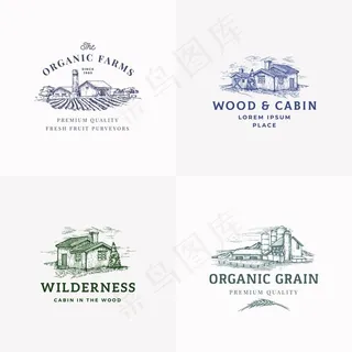 农场和小屋抽象标志，符号或标志模板集。