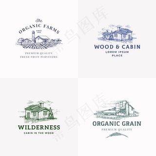 农场和小屋抽象标志，符号或标志模板集。