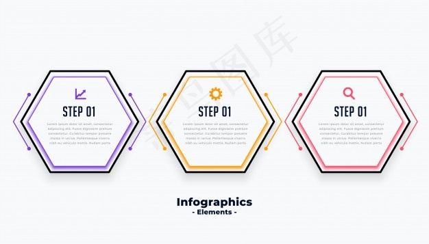 六边形三步现代信息模板eps,ai矢量模版下载
