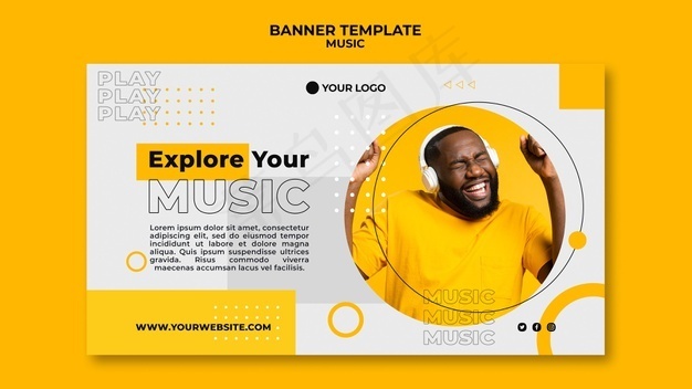 男人听音乐横幅banner网页模板psd模版下载