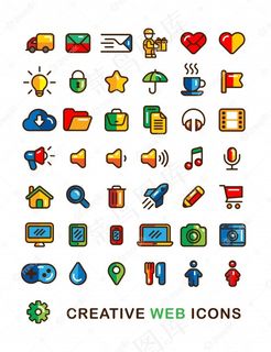 彩色网页图标设置线性平面轮廓样式图标。