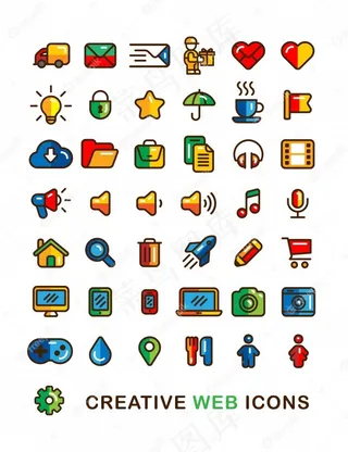 彩色网页图标设置线性平面轮廓样式图标。