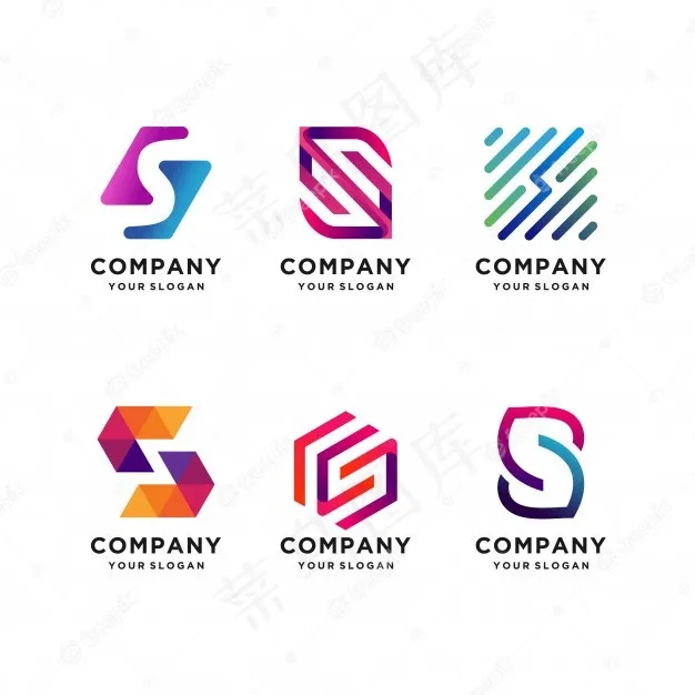 一套字母s标志设计集合，现代，渐变，抽象，字母