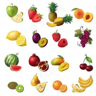 果实独立的彩色组合，有各种颜色和大小的水果和浆果
