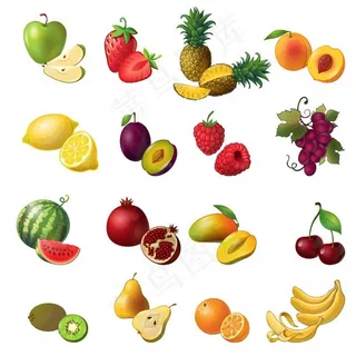 果实独立的彩色组合，有各种颜色和大小的水果和浆果