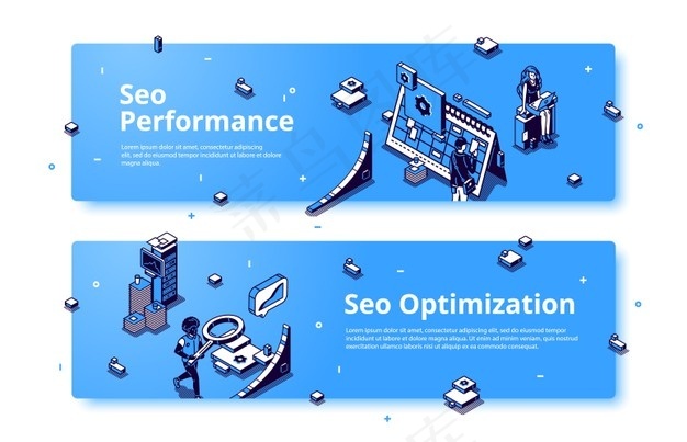Seo性能和优化等距横幅banner。