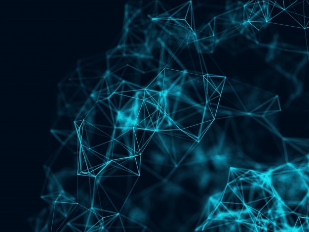 三维抽象背景与网络连接，低多边形，丛状设计