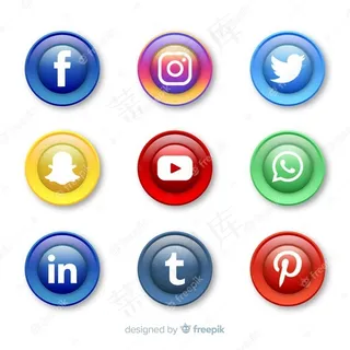 真实的按钮与社交媒体标志集合