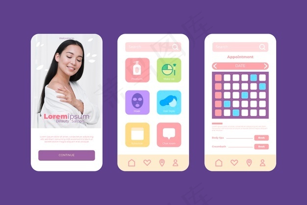 带照片的美容院预订应用程序eps,ai矢量模版下载