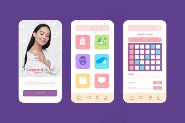 带照片的美容院预订应用程序eps,ai矢量模版下载