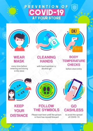 预防covid-19在商店信息图片海报矢量插图