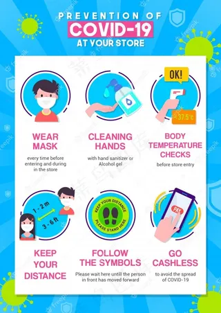 预防covid-19在商店信息图片海报矢量插图