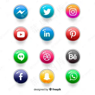 真实的按钮与社交媒体标志集合