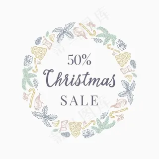 圣诞大减价手绘素描花环