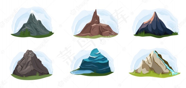 高山岩石或高山丘陵自然平坦孤立的图标集eps,ai矢量模版下载