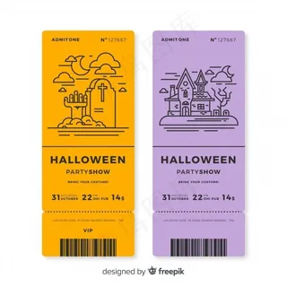 一套带有轮廓图的万圣节派对票