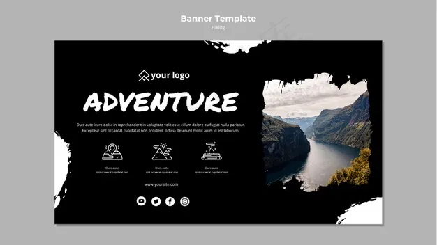 带有徒步旅行概念的横幅banner模板psd模版下载