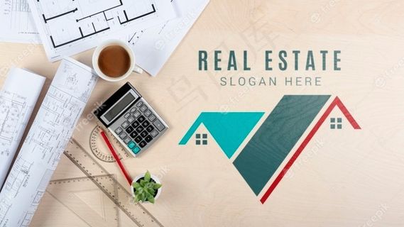 带文具项目的顶视图房地产设计