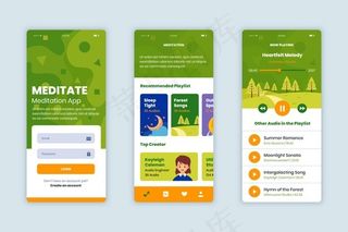 冥想应用程序屏幕集合