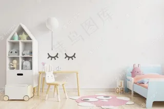 儿童房实物模型样机墙白色背景。