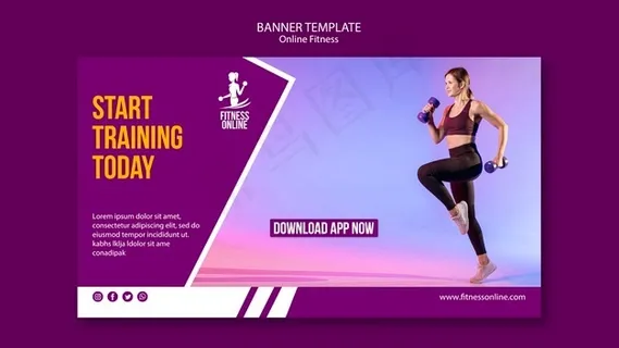 在线健身概念横幅banner模板