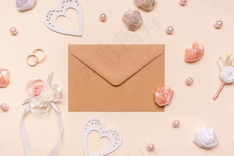 顶视图信封周围有鲜花 顶视图信封周围有鲜花