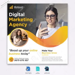 数字商业营销社交媒体横幅banner或方形宣传单,DM传单